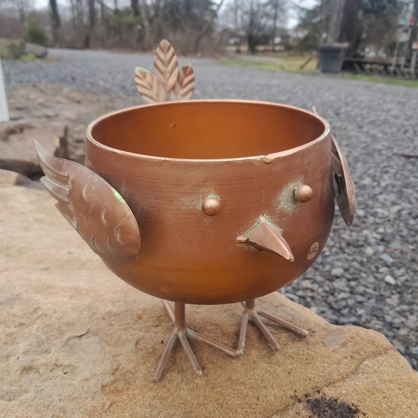 Copper Standing Bird Bowl (or planter!)