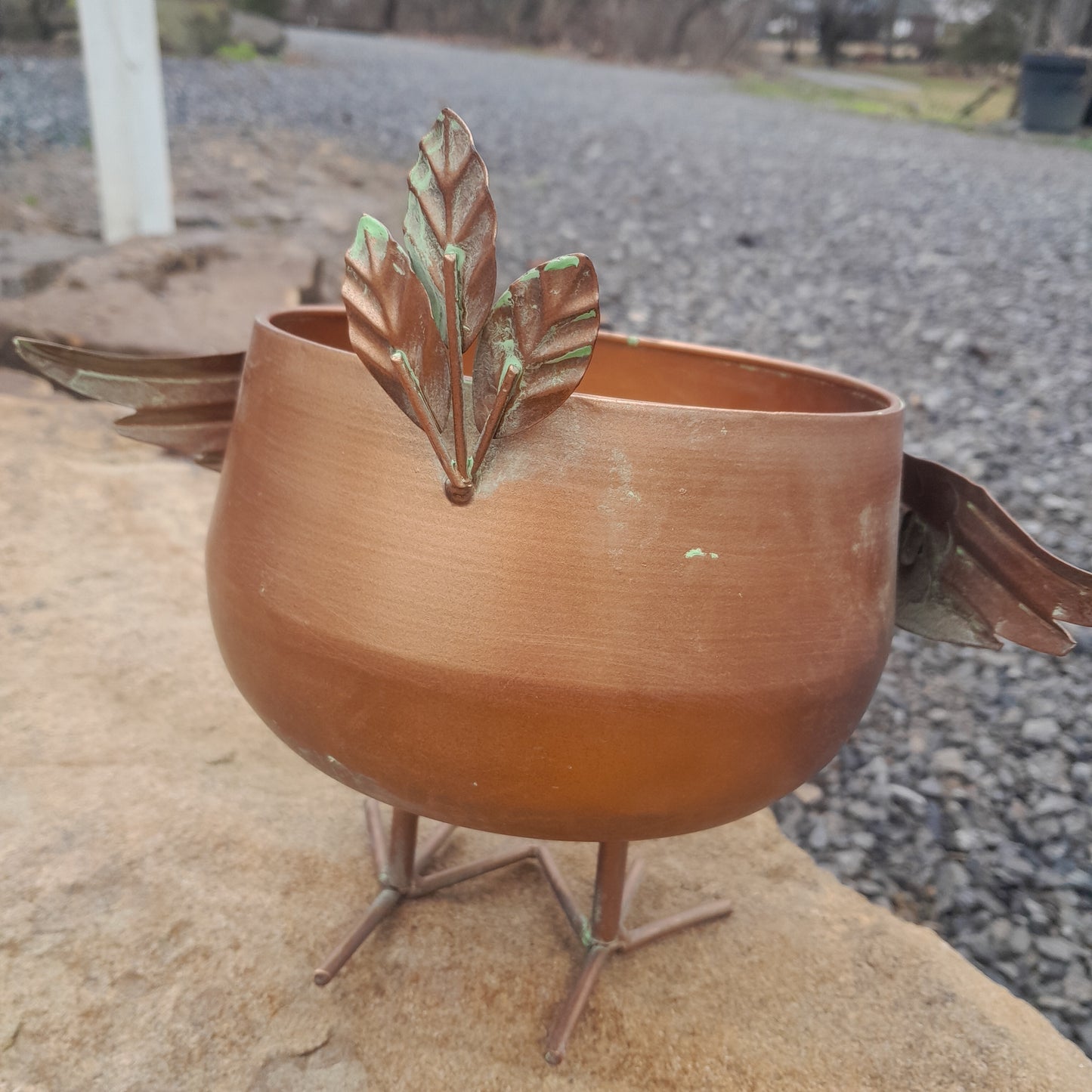 Copper Standing Bird Bowl (or planter!)